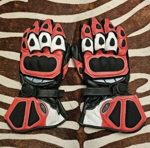 Cortech Men Sz XXL Scarab Red White Padded Black Leather Motorcycle Glove